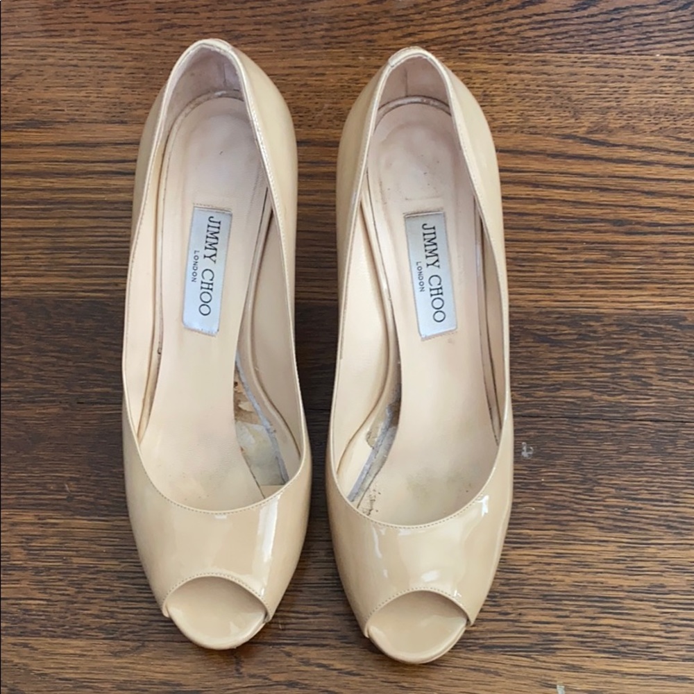Jimmy Choo patent leather nude peep toe